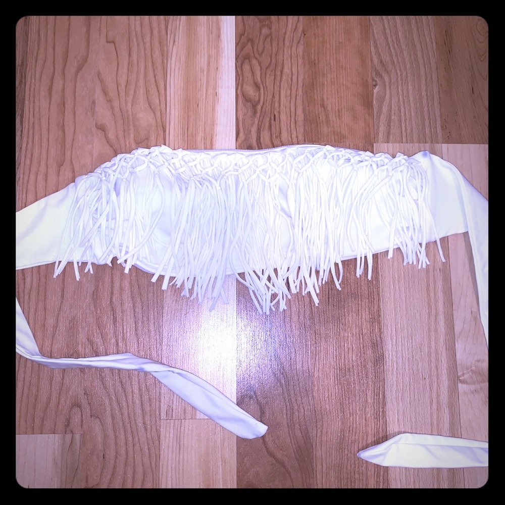White fringe swim top size M